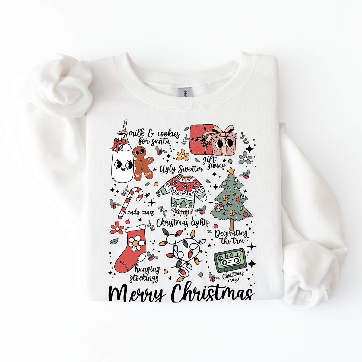 hvit julegenser med merry christmas motiv