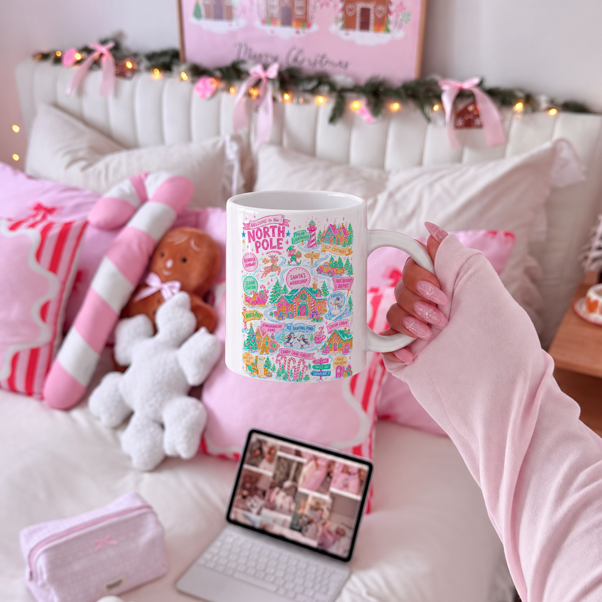 julekrus med rosa North Pole motiv